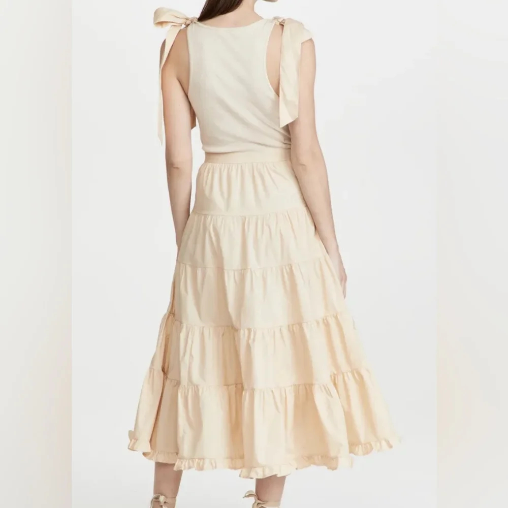 Ulla Johnson Tiered Midi Dress Ivory Oatmeal Cotton Boho Prairie Dress Hope